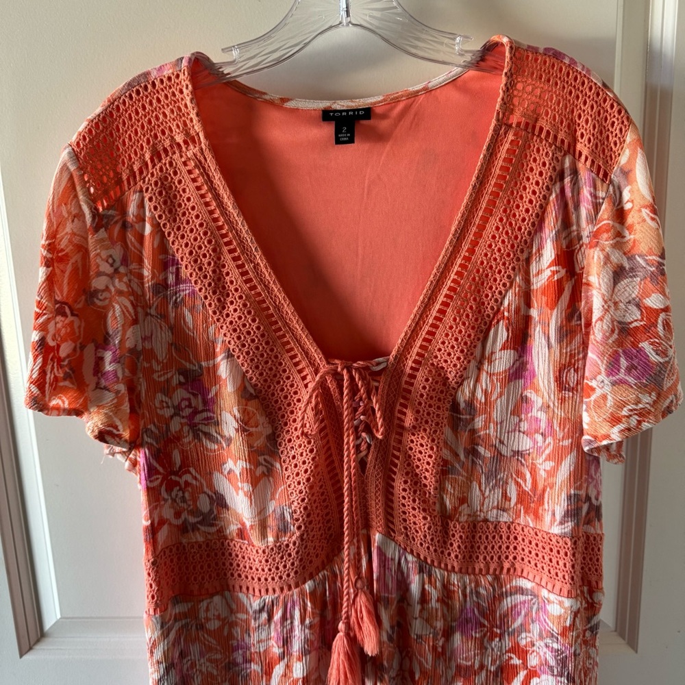 Torrid Crinkle Gauze Lace Up Dress - Picture 2 of 14